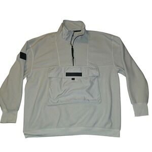 Acrux‎ Fleece Sweatshirt Men's Cream Large with Huge Front Pocket 1/4 zip Collar